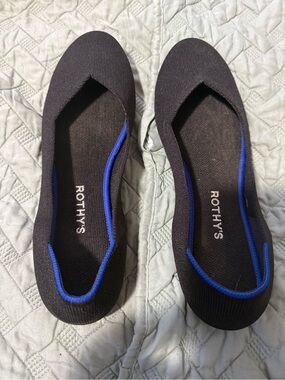 Rothy's Black Ballet Flats with Blue Trim